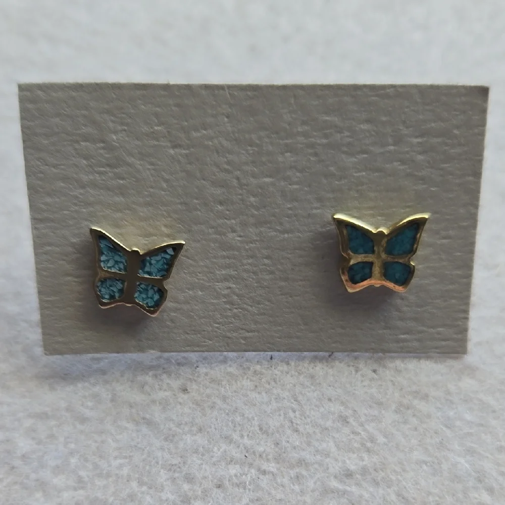 Blue Butterfly & Sterling Teardrop, Feet Stud Post Earring Set